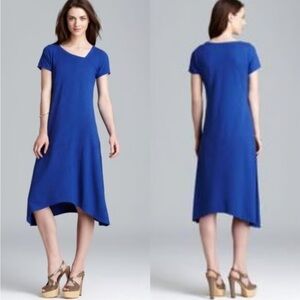 Eileen Fisher Asymmetrical  Midi Dress Blue Size XS Short Sleeve